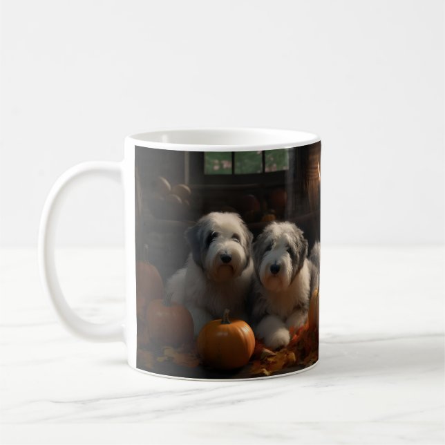 Old English Sheepdog Valp Höstglädje Pumpa Kaffemugg (Vänster)