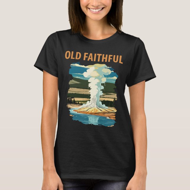 Old Faithful Gejser Gul Resa T Shirt (Framsida)