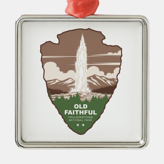 Old Faithful Yellowstone National Park Arrowhead Julgransprydnad Metall (Framsidan)