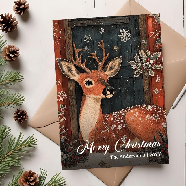Old fashioned Christmas deer card classic greeting Julkort (Old fashioned Christmas deer card classic greeting)