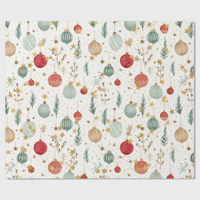 Old Fashioned Christmas Ornaments & Gold Stars Presentpapper (Platt)