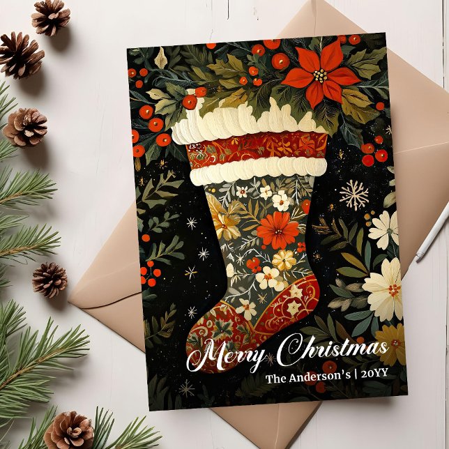 Old Fashioned Christmas Stocking Printable Julkort (Old Fashioned Christmas Stocking Printable Holiday Card)