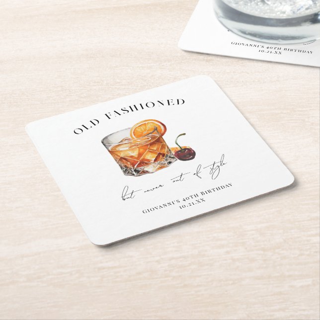 "Old Fashioned" Cocktail Födelsedag Underlägg Papper Kvadrat (Vinklad)