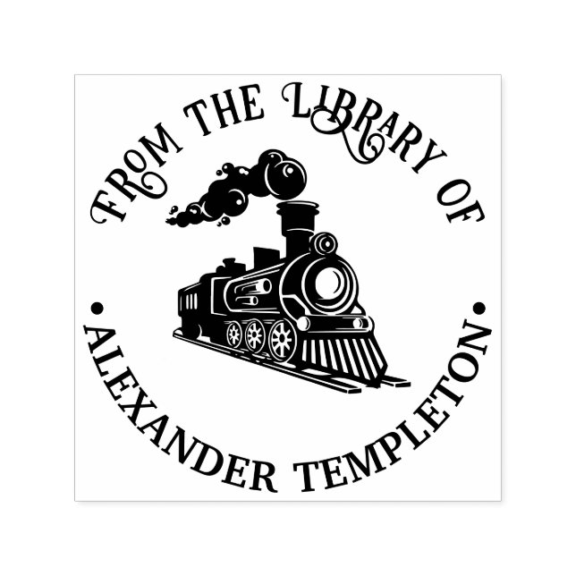 Old Fashioned Locomotive Train Library Book Name Självfärgande Stämpel (Design)