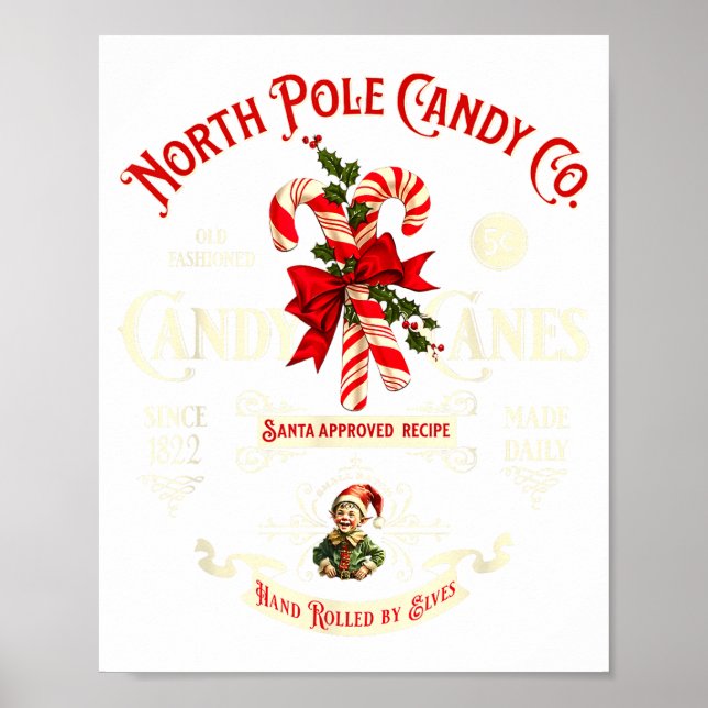 Old Fashioned North Le Candy Cane Company Elf Chri Poster (Framsidan)