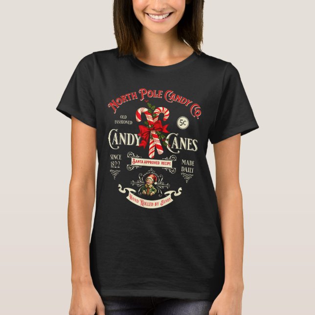 Old Fashioned North Le Candy Cane Company Elf Chri T Shirt (Framsida)