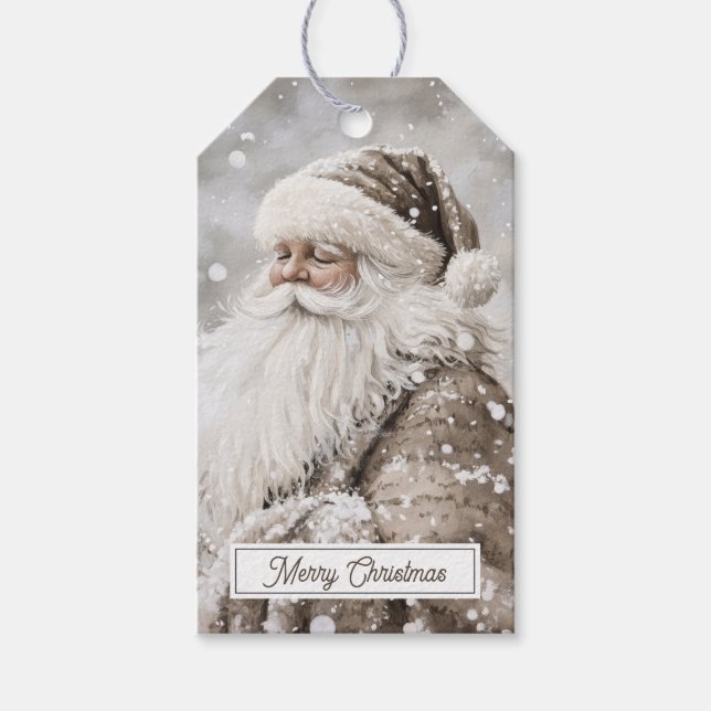Old Fashioned Santa Claus Merry Christmas Presentetikett (Framsidan)