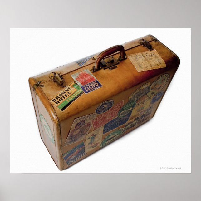old fashioned suitcase with travel stickers poster (Framsidan)