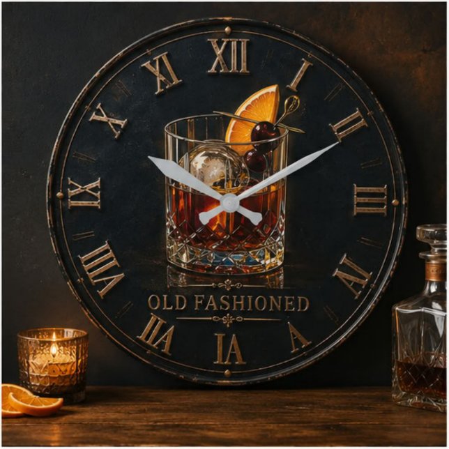 Old Fashioned Whiskey Cocktail Bar Decor  Stor Klocka (Skapare uppladdad)