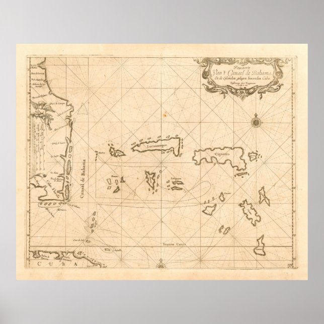 Old Florida and Bahamas Map (1680)  Poster (Framsidan)