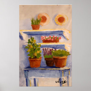 Old French Country Sunny Outdoor Shelves Poster