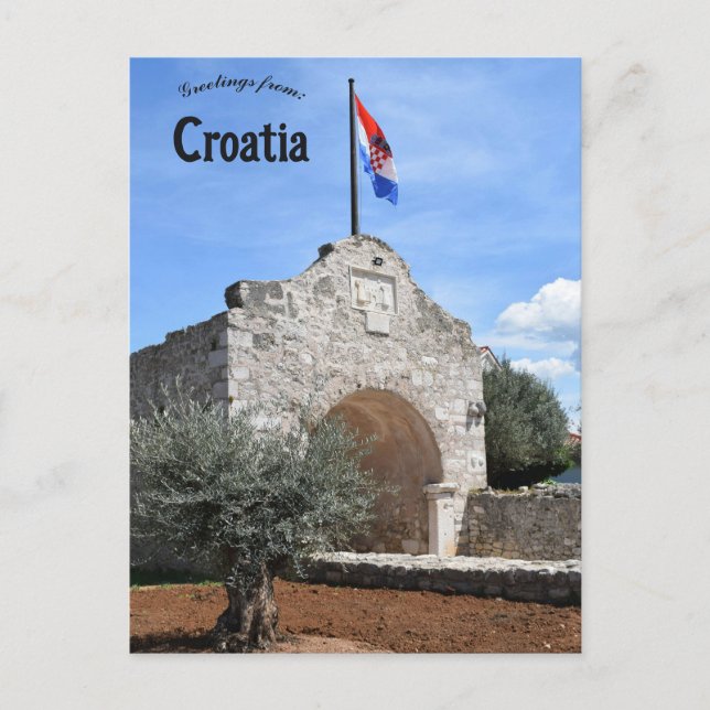 Old Gate and Flag in Nin Croatia Vykort (Framsida)