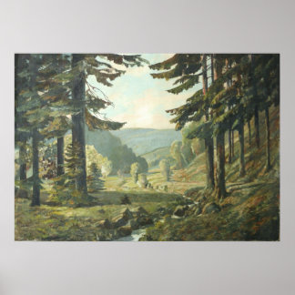 Old German Oil Painting – Forest Erzgebirge 1905 Poster