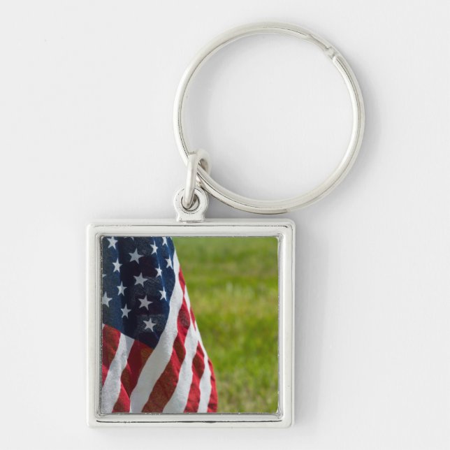 Old glory fyrkantig silverfärgad nyckelring (Framsidan)