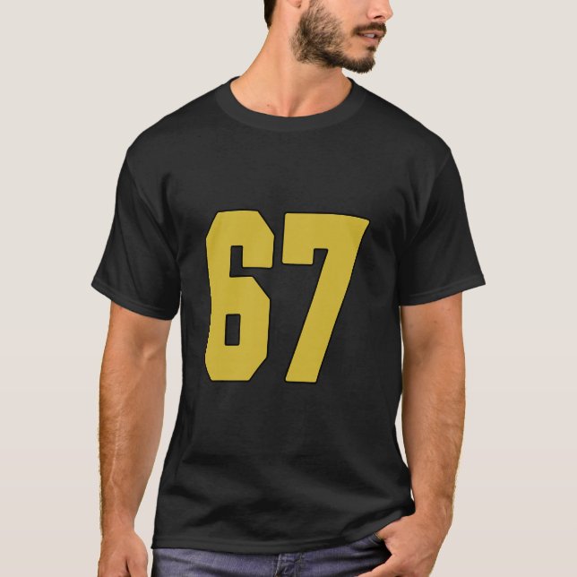 Old Gold Black Number 67 Jersey Player Uniform #67 T Shirt (Framsida)