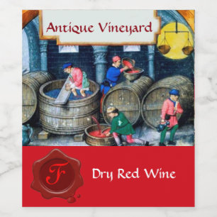 OLD GRAPE VINEYARD VIN BARRELS VAX SEAL MONOGRAM VINFLASKA ETIKETT