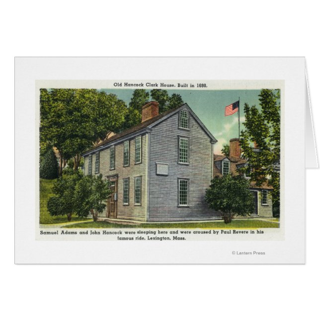 Old Hancock Clark House View, Paul Revere Rode B Hälsningskort (Framsidan Horizontal)