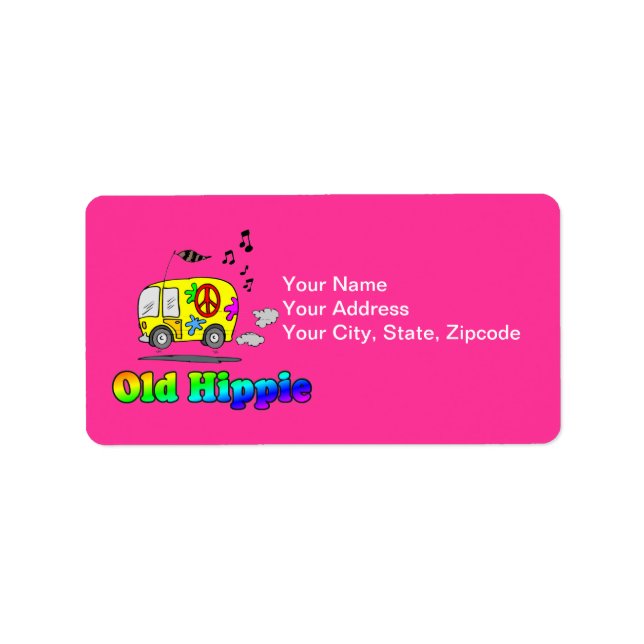 Old Hippie Buss Adressetikett (Framsidan)