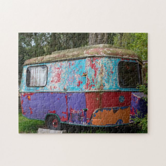 OLD HIPPIE CARAVAN CAMPER TRAILER JIGSAW PUZZLE PUSSEL (Horisontell)