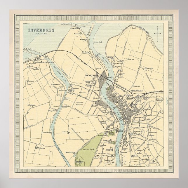 Old Inverness Scotland Map (1912)  Poster (Framsidan)