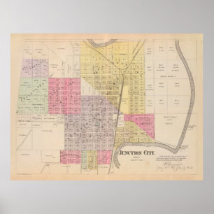 Old Junction City Kansas Karta (1887) Vintage KS Poster