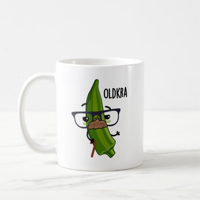 Old-kra Funny Okra Pun Kaffemugg (Vänster)