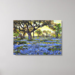 Old Live Oak Träd och Bluebells - Onderdonk Canvastryck