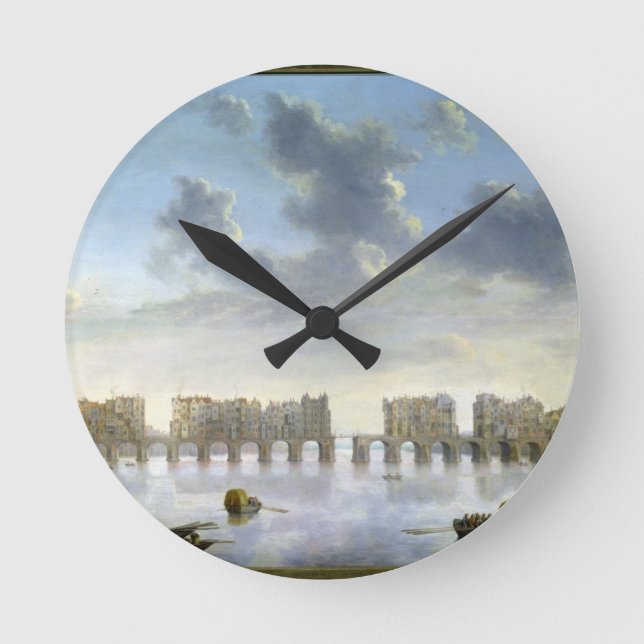 Old London Bridge (olja), c.1630 Rund Klocka (Framsida)