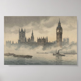 Old London in the Mist Japanese Woodblock Print Poster