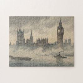Old London in the Mist Japanese Woodblock Print Pussel