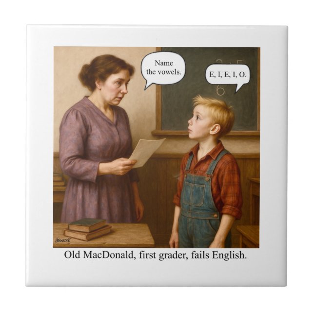 Old MacDonald, elev i första klass, underkänner en Kakelplatta (Framsidan)