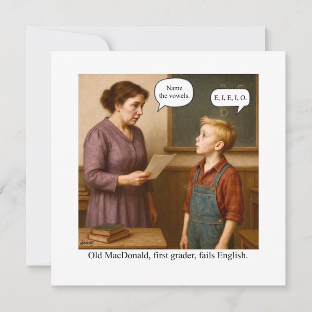 Old MacDonald, first grader, fails English. Inbjudningar (Framsida)
