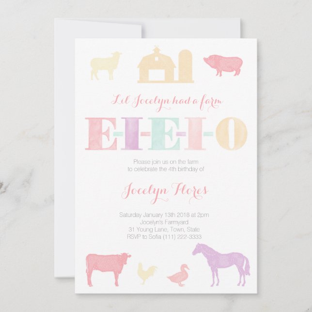 Old MacDonald Födelsedagsfest inbjudan, EIO Inbjudningar (Framsida)