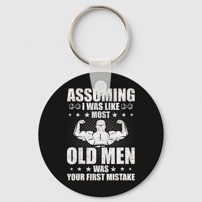 Old Man Weightlyftande Bodybuilding Weightlift W Nyckelring (Framsida)