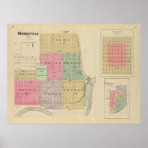 Old Manhattan KS Karta (1887) Poster