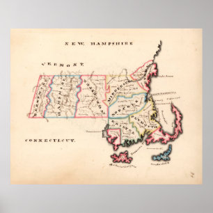 Old Massachusetts Karta (1819) Bay State Poster