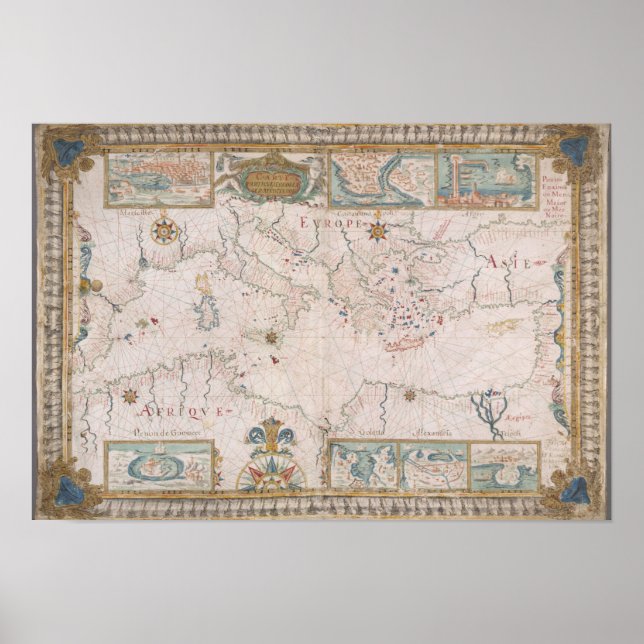 Old Mediterranean sea map Poster (Framsidan)