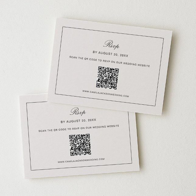 Old Money Black and Ivory Wedding RSVP Qr Code Tilläggskort (Skapare uppladdad)