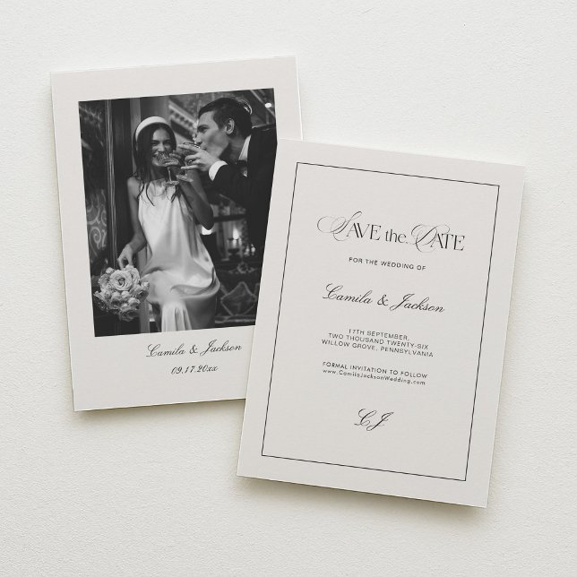 Old Money Black and Ivory Wedding Save the Date Inbjudningar (Skapare uppladdad)