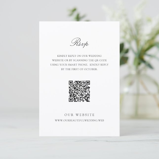 Old Money Black and White Classic QR Code Wedding OSA Kort (Stående Fram)