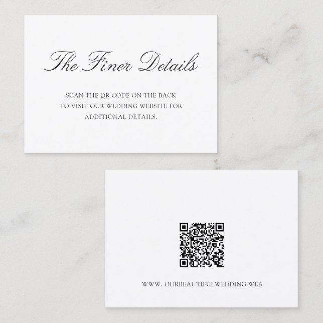 Old Money Black and White Classic QR Code Wedding Tilläggskort (Fram/baksida)