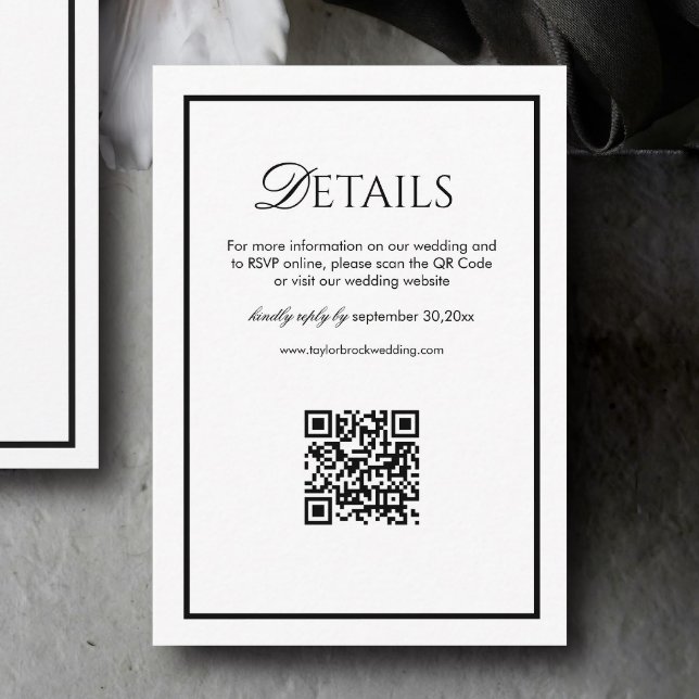 Old Money Black and White Wedding Details Qr Code Tilläggskort (Skapare uppladdad)