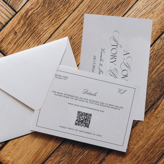 Old Money Black and White Wedding Details Tilläggskort (Skapare uppladdad)