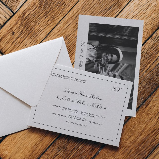 Old Money Black and White Wedding  Inbjudningar (Skapare uppladdad)