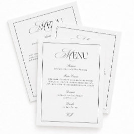 Old Money Black and White Wedding Menu Card Inbjudningar