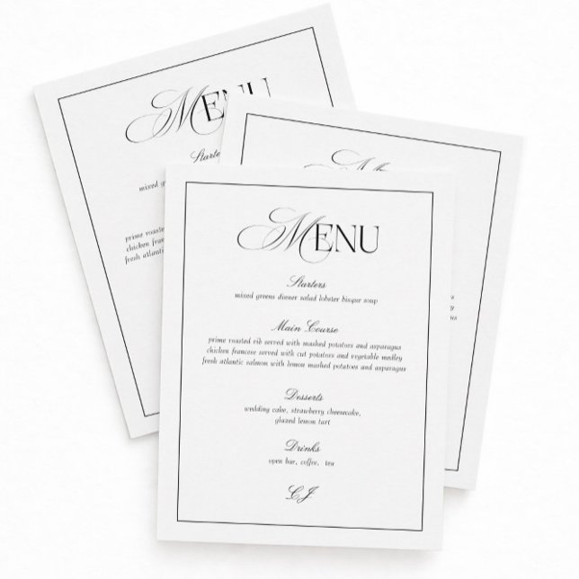 Old Money Black and White Wedding Menu Card Inbjudningar (Skapare uppladdad)