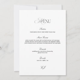 Old Money Black and White Wedding Menu Card Inbjudningar
