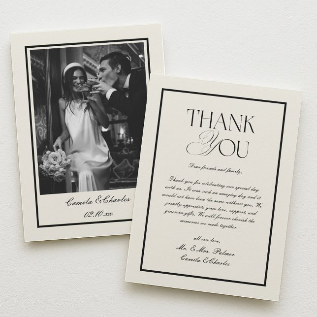 Old Money Black and White Wedding Tack Kort (Skapare uppladdad)