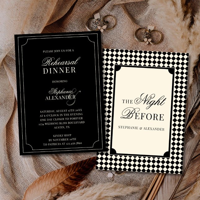 Old Money Black Ivory Checkered Rehearsal Dinner  Inbjudningar (Skapare uppladdad)