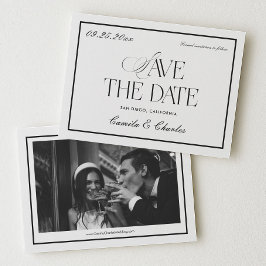 Old Money Black White Wedding Save the Date Photo Inbjudningar